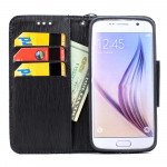Wholesale Galaxy S6 Edge Plus Color Flip Leather Wallet Case with Strap (Black Black)